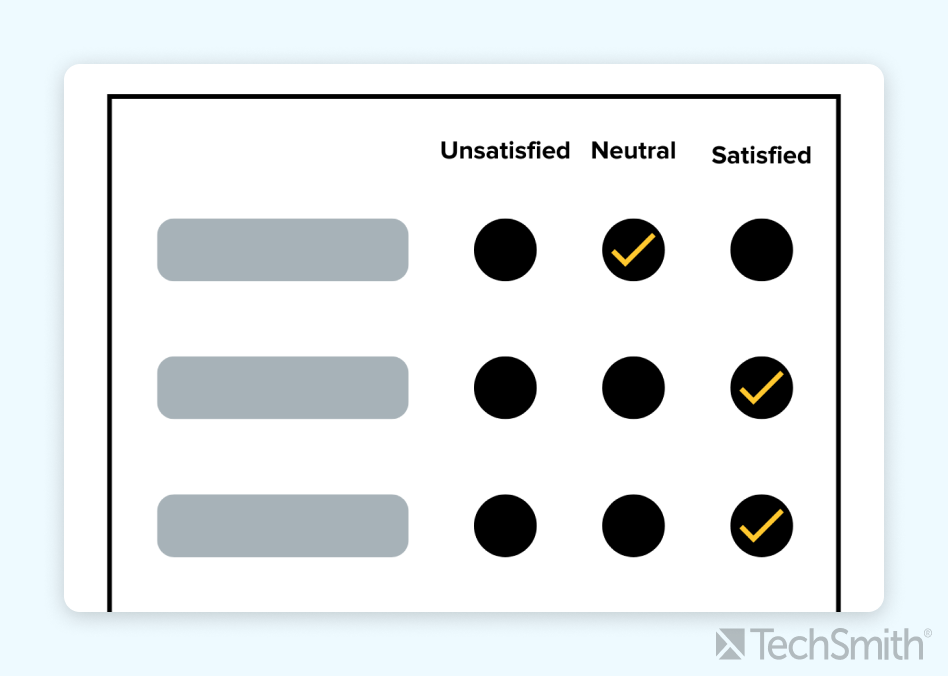 A filled-out satisfaction survey.