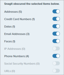 Smart Redact information categories