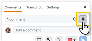 Comment panel with notification bell icon highlighted