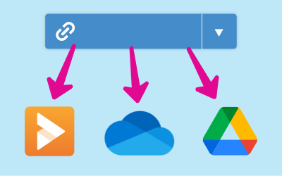 Botón Compartir enlace que apunta a los logotipos de Screencast, OneDrive y Google Drive