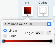 Mac の塗りつぶしのプロパティの [グラデーション] オプション