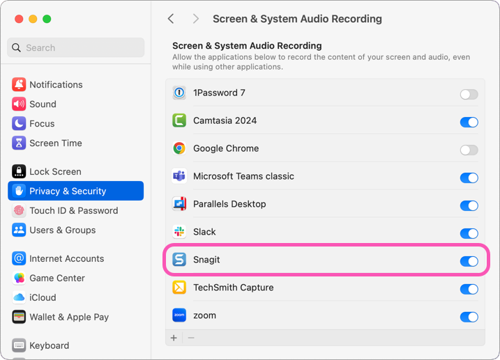 Ajustes de grabación de audio del sistema y la pantalla